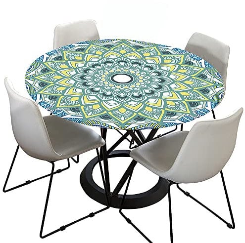 Morbuy Rund Tischdecke Elastisch, Lotuseffekt Tischdecke Abwaschbar Tischdecken Mandala Drucken Gartentischdecke Indoor Outdoor Tischtuch (Durchmesser 70cm,hellblau)