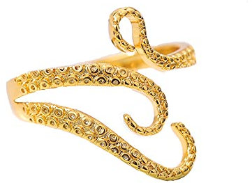 PAURO Edelstahl Punk Oktopus Tentakel Sea Monster Kraken Squid Offener Ring für Männer Verstellbar Volles Gold