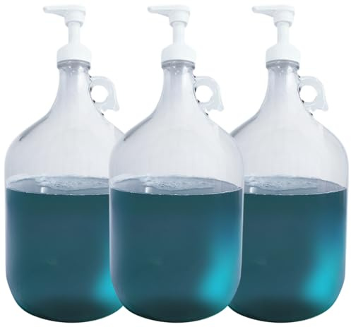 Skywin Gallonen-Pumpspender – 3er-Pack Glas-Waschmittelspender für Waschküche, gut als Waschmittelspender, Glasbehälter, Weichspülerspender, Flüssigseifenspender (weiß)