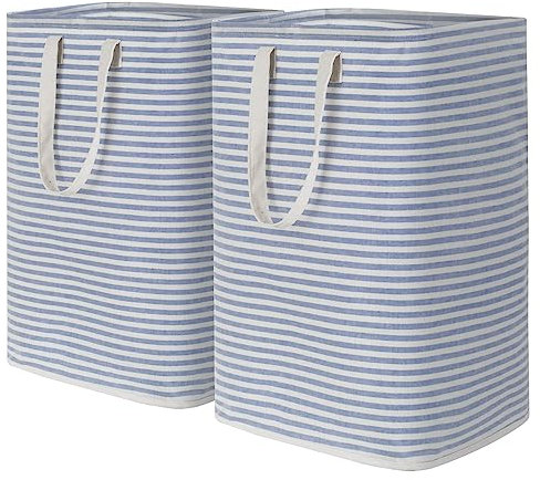 Lifewit Panier à Linge Autoportant 80L, Grand Panier à Linge Pliable et Imperméable avec Poignées Facile Transporter, Corbeille a Linge pour Vêtements, Serviettes, Jouets, Couvertures, Bleu, 2 Packs