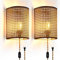 XININSUN Wall Sconces Set of Two, Plug in Wall Sconces,Rattan Lampshade,Wall Lamp with Plug in Cord and Dimmable Switch,Wall Lights Fixtures for Bedroom Living Room Hallway.