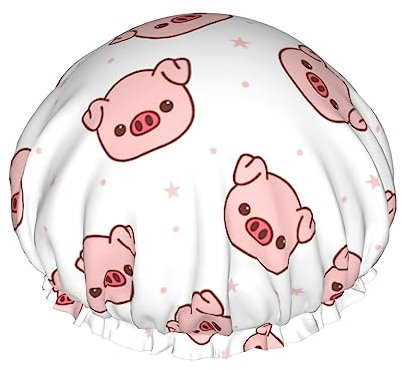 Cute Animal Pig Print Shower Caps Bath Cap For Women Adjustable Double Layer Hair Protection Spa Salon Shower Hat