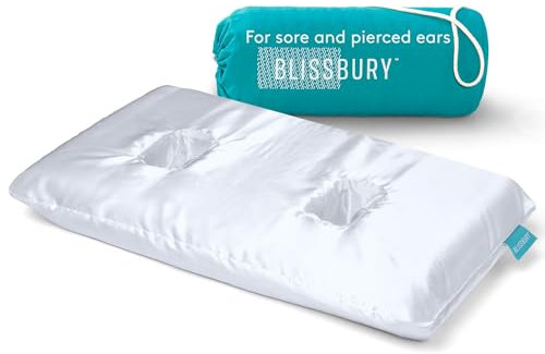 BLISSBURY Ohrkissen mit Ohrloch zum Schlafen mit schmerzenden Ohrenschmerzen | Satinhülle | Piercingkissen | Verstellbares Memory Foam Kissen mit Löchern für Chondrodermatitis CNH | Ohrlochschutz