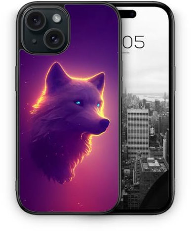 MUNIQASE Mystischer Wolf - Silikon Hülle für iPhone 15 - Schöne Tier Wolf Schutzhülle Handyhülle Case Cover
