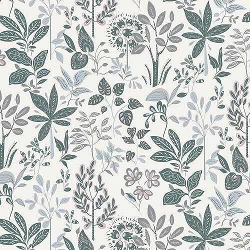 Yomshi Self-Adhesive Wallpaper 41x600CM Floral Green Leaf Peel and Stick Wallpaper Botanical Contact Paper Matte Surface Waterproof Removable Vinyl Roll for Wall Furniture Decor Bedroom Living Room