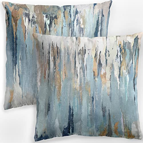 LUEAXRG Abstrakt Kissenbezug 50x50cm-Dekorative Kissenbezüge -2er Set Blau Braun Grau KissenbezüGe Landhausstil Kissenbezug FüR Eckig Weich Landhaus KissenbezüGe FüR Couch Schlafsofa Auto