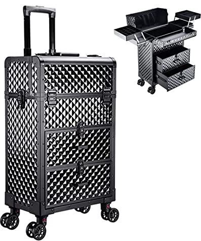 Travel Makeup Train Case Makeup Cosmetic Case Organizer Portable Artist Storage Bag, Rolling Cosmetic Organizer With 4 Rolling, For Nail Supplies Cosmetology Case For Hairstylist, With Safety Lock cos