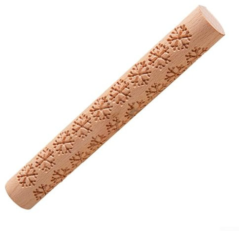 Mattarello in legno goffrato, con motivo floreale inciso, strumento fai da te 3D rullo in legno per impastare biscotti decorativi (fiocchi di neve)