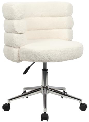 SVITA Cloud Schreibtischstuhl Bürostuhl Drehstuhl Arbeitsstuhl gepolstert höhenverstellbar mit Rollen Teddybouclé Weiß