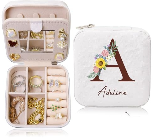 Personalised Travel Jewellery Box,Custom Jewelry Boxs with Name,Small Travel Jewellery Storage Case with Mirror,Personalised Gifts for Women,Bridesmaid Gifts,Birthday Gifts for Mom.