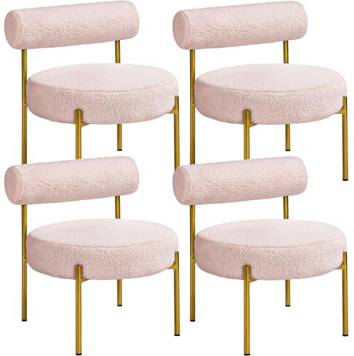 Yaheetech Fauteuil et Chaise de Relaxation de Salon Design Géométrique Élégant Doré Fauteuil d'appoint Bouclé 4/Rose