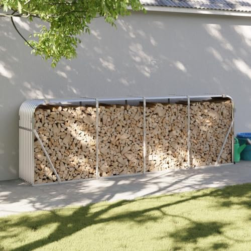 SECOLI Porta Legna da Esterno Scaffalatura in Metallo Legnaia da Esterno con Copertura in Acciaio Zincato Argento 300x45x100 cm
