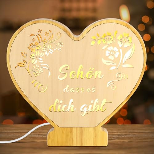 Giftota Personalisiertes Geburtstagsgeschenk Jahrestag, LED Herz Nachtlicht aus Holz mit Schönen Sprüchen, Geschenk für Familie, Freunde, Liebhaber