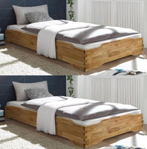 Main Möbel Stapelbett 90x200 2er Set Massivholz Eiche geölt Wildeiche