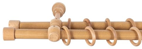 SN Deco - Stilgarnitur Gardinenstange Vorhangstange Cafiro, Holz, Ø 28mm, 2-Lauf, Komplettset mit Ringen, Farbe Eiche 540cm (6x180cm)