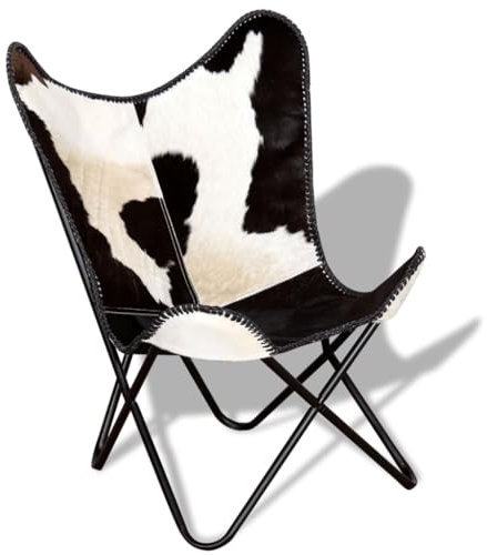 Rantry Butterfly-Sessel Schwarz und Weiß Echtes Kuhfell Stuhl Model243729