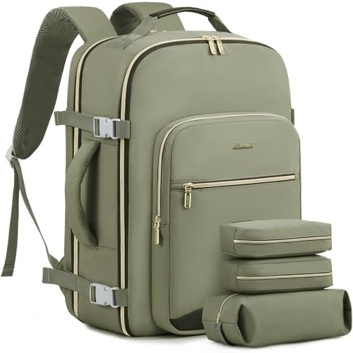 LOVEVOOK Handgepäck Rucksack, 40L Groß Reiserucksack Damen Flugzeug Koffer Travel Backpack, Wasserdicht Reisetasche mit 17 Zoll Laptopfach für Reise Business Geschäftsreise Weekend Wandern, Grün