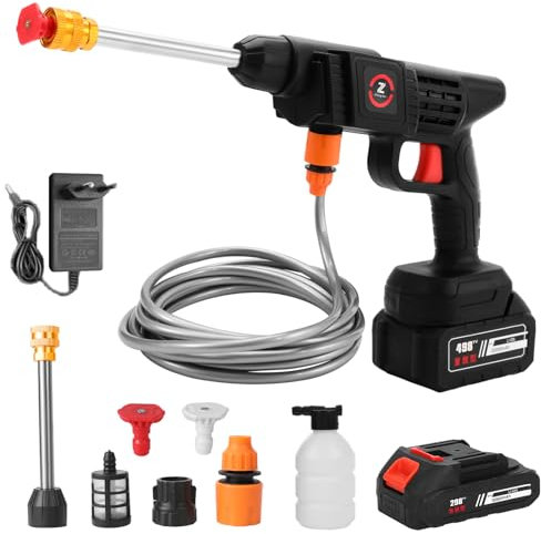Limpiador de alta presión con batería, 21 V, 35 bars, limpiador de alta presión inalámbrico con batería y cargador rápido, limpiador de alta presión para coche jardín (10000 mah)
