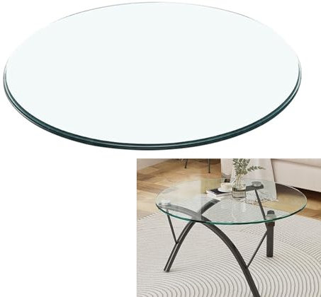 SXKJQER Glasplatte Rund Tischplatte Wetterfest Gehärtetes Glas Für Esstisch, Round Glass Panel, Tempered Glass DIY Table, Transparent, Flach Und Glatt, Einfach Zu Säubern, Hohe Härte(80CM(32INCH))