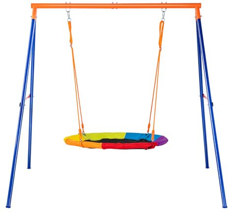VEVOR Kit Balançoire de Jardin Capacité de Charge de 199,6 kg, Portique Balançoire avec Nacelle 101,6 cm, Cadre en Métal Robuste en A et Corde Réglable, pour Arrière-Cour Aire de Jeux Extérieur