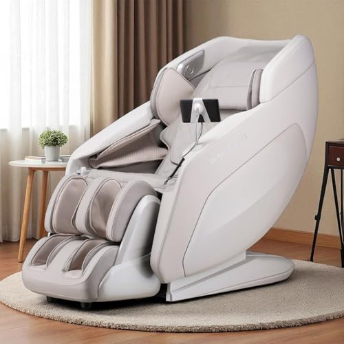 WELCON Royalrelaxx 4D Massagesessel elektrisch Hellgrau-Hellbeige – Relaxsessel mit Sensor-Scan, 3 Heizstufen, 24 Programmen & Ganzkörpermassage