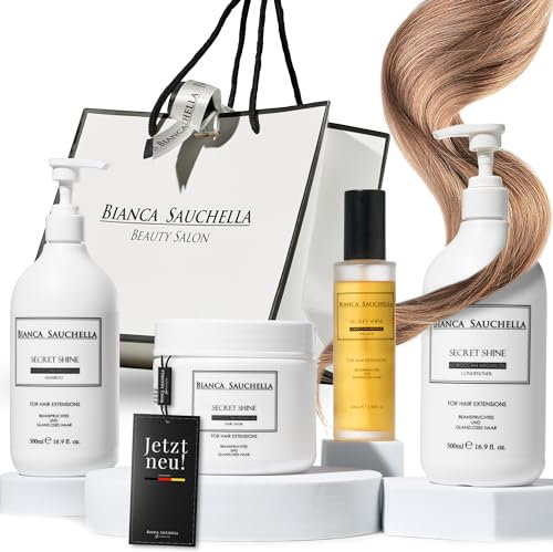 Secret Shine die Ultimative Pflegeroutine Moroccan Arganöl Extensions Pflege Set,Echthaar Extensions & Eigenhaar,Repair Pflegeset,Haarshampoo 500 ml,Haarconditioner 500 ml,Haarmaske 500ml,Haaröl 100ml