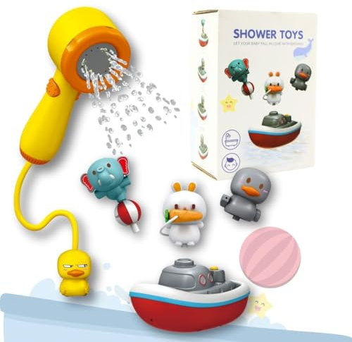 Hello Hippo® Baby-Badespielzeug - Wasserspiel-Fontäne mit Dusche, Hase, Elefant und Drehendem Enten-Badewannenspiel | Lustige und Sichere Wasserspiele für Kinder