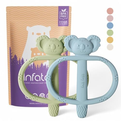 Infatot® Beißspielzeug für Babys von 0–6 Monaten, 2er-Pack – Koda Koala Bitey – Kauspielzeug aus Silikon, sicherer BPA-freier Beißring, sensorisches Spielzeug - Blau & Grün