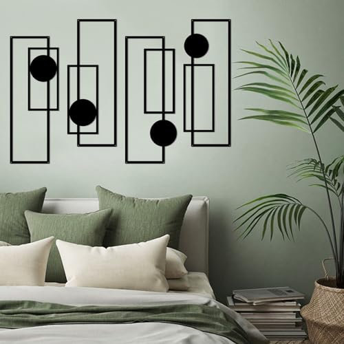 YiYa 4 pezzi Decorazione della parete di metallo Decorazione di muro geometrici in metallo Decoro murale minimalista in nero per la camera da letto del soggiorno domestico (Geometrica)