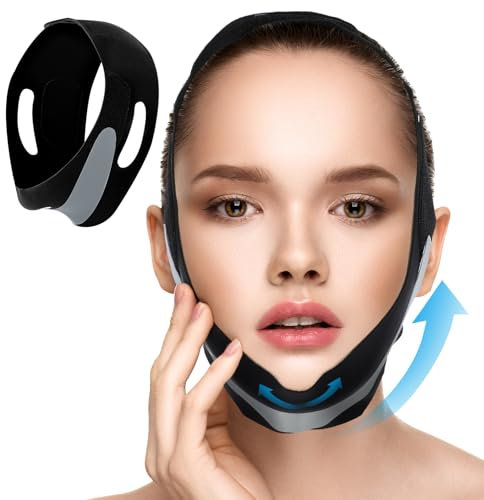 Yuanchu V Gesichtsmasken, Wiederverwendbare V-Linienmask Doppelkinn Straffer Kinnmaske Schlafen Gesichtsformung High Elastic Kinesiology Face Lifting Tape Durchhängen Verhindern Immer Überall(Schwarz)
