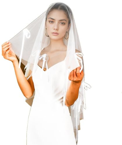 KMGDM Eleganter Hochzeitszeremonie, Brautschleier, einlagig, Schleife, Hochzeitsschleier, Verlobungsschleier, Brautschleier, Kopfschmuck