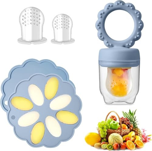 Fruchtsauger Baby ab 6 Monate - Zahnungshilfe Schnuller Aufbewahrungsbehälter für Babynahrung Muttermilch Eiswürfel(Blau)