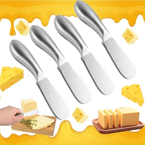 Zeaying 4 Stück Buttermesser Klein,Dessertmesser Klein,Streichmesser,Buttermesser Edelstahl,Butter Knife mit Griff，für Sahne,Käse,Torte,Marmelade,Gebäckherstellung,Küchengeräte 13,3x2,7cm