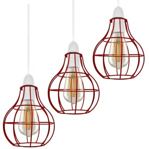 3 Pack of Metal Red Wire Cage Ceiling Light Shade Easy Fit Lamp Shade, Ceiling Hanging Indoor Pendant Light Lampshade for Living Room, Bedroom, Restarurants (Red 3 Pack)