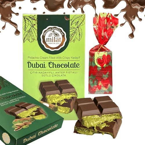 Chocolate Premium de Dubái con Crema de Pistacho – Hecho a Mano, Presentación de Lujo – Auténtica Experiencia del Chocolate de Dubái (Chocolate de Dubái 60g)