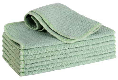 VIVOTE 8 Pack Microfiber Cloth Barista Cloth Sage Green Waffle Tea Towel Dishcloths Washable Kitchen Rags Thick Household Cleaning Cloths No Lint 20cm X 20cm 8 Pcs 380GSM