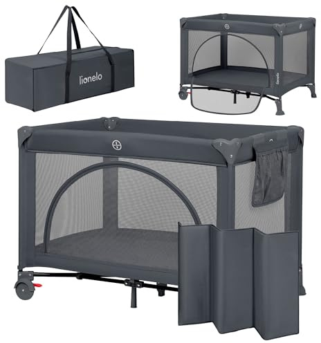 Lionelo Laura 2-in-1 Reisebett bis zu 15 kg Laufgitter von 0 bis 36 Monate | Seitlicher Einstieg T25 Schaumstoffmatratze, 2 Höhenstufen, Reisetasche, Räder mit Bremse
