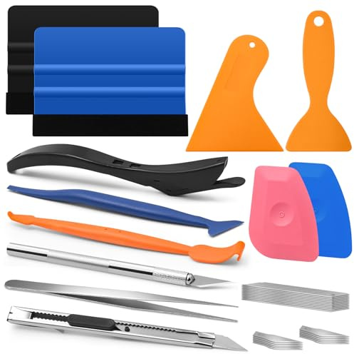 Celepoir Attrezzi di Nstallazione di Pellicola Vetri Auto Set, Spatole per Laminazione Set, con 2 Spatole Feltro, 4 Spatole Dure, 2 Mini Spatola, Coltello Multiuso, per Installazion Pelicola per Auto