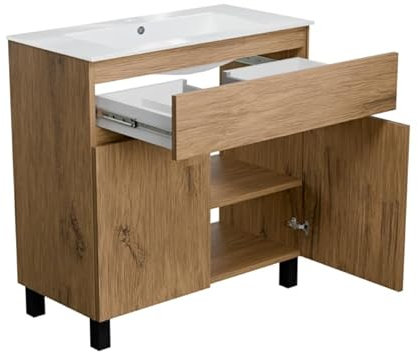 paplinskimoebel - Waschbecken mit Unterschrank 80 cm Breit Ariza Sink, Hängend oder Stehend, Waschtisch mit Unterschrank für Badezimmer, Waschbeckenunterschrank Holz/Eiche Lancelot