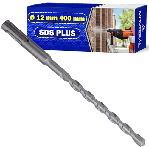 Broca Hormigon SDS Plus Ø12x400mm Acero y Carburo de Tungsteno | Broca para Hormigon se Puede Usar para Ladrillo Paredes Piedra Hormigón Armado - MONTERAL
