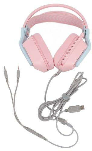 Taidda Wired Gaming Headset, Soft Memory Foam Ear Cushions Adjustable Headband Plug and Play Volume Control, with Rotatable Mic, for PC Laptop Gaming Console Mobile Devices (Pink)