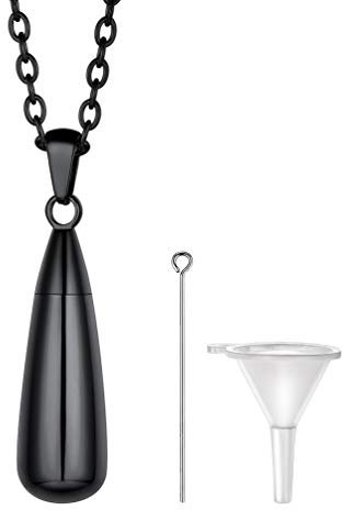 PROSTEEL Wassertropfen Anhänger Halskette Engelsflügel Andenken Urne 50+5cm Rolokette schwarz Edelstahl Damen Herren Erinnerung Schmuck Accessoire für Kremation Asche