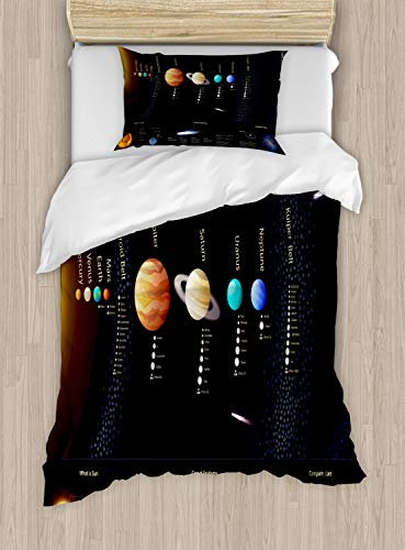 ABAKUHAUS Bunt Bettbezugs Set für Einzelbetten, Jupiter Saturn Planet, Milbensicher Allergiker geeignet mit Kissenbezug, 130 x 200 cm, Apricot Schwarz
