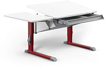 Moll Bandit Kinderschreibtisch höhenverstellbar | mitwachsend, ergonomisch & neigbar für aufrechtes Sitzen | ideal für Schulkinder | Schreibtisch weiß (Side Top & Schublade, Rot, 90cm x 70,5cm)