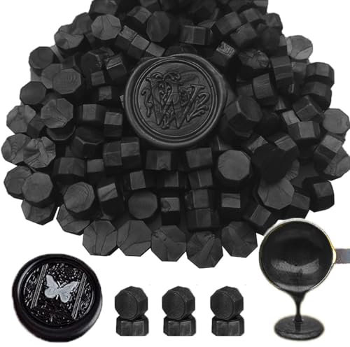 Wachs-Siegel-Perlen, ANBOSE 500 Stück Achteckige Siegel-Wachs-Perlen für Stempel (Black)