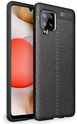 NALIA Housse Design Compatible avec Samsung Galaxy A42 5G Coque, Aspect Cuir Mince Protection Silicone Anti-Choc Couverture, Case Soft Cover Téléphone Portable Bumper Souple Skin Incassable - Noir