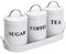 Xbopetda Tea Coffee Sugar Canisters, 3 Piece of Metal Food Storage Tin, Kitchen Canister Set with Metal Tray, Dry Food Storage Containers for Tea Coffee & Sugar-White