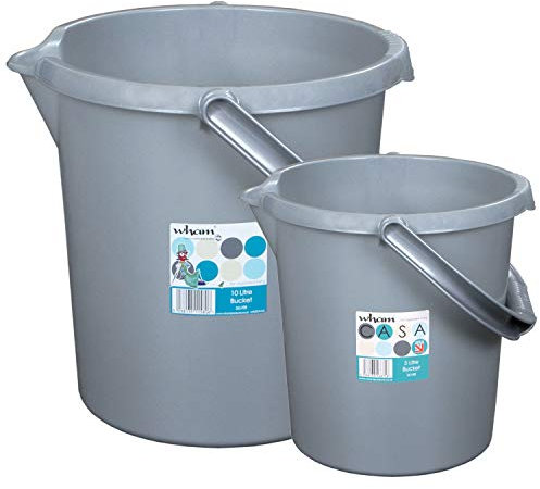 2x Eimer á 5 und 10 Liter mit Henkel Grau - Putzeimer Abfalleimer Papierkorb Mülltonne Kosmetikeimer Windeleimer Wischeimer Wassereimer 5 / 10 L Aufbewahrung - Kunststoff - Haushalt Reinigung Zubehör