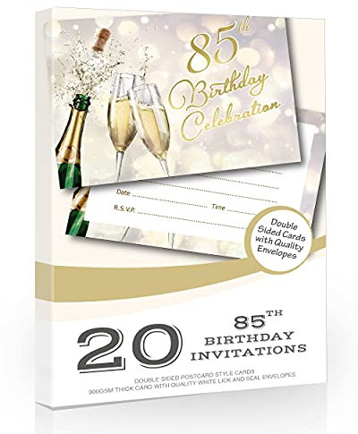 Olivia Samuel Einladungskarten zum 85. Geburtstag, Champagner-Stil, bereit zum Schreiben, mit Umschlägen, 20 Stück
