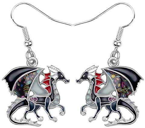 NEWEI Fantasy Emaille Dragons Ohrringe Cute Dragon Geschenke Drache Schmuck Charms für Damen Frauen Mädchen (Schwarz)